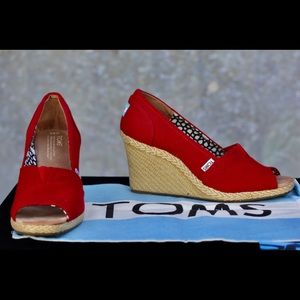 Tom’s Red Wedge Heels